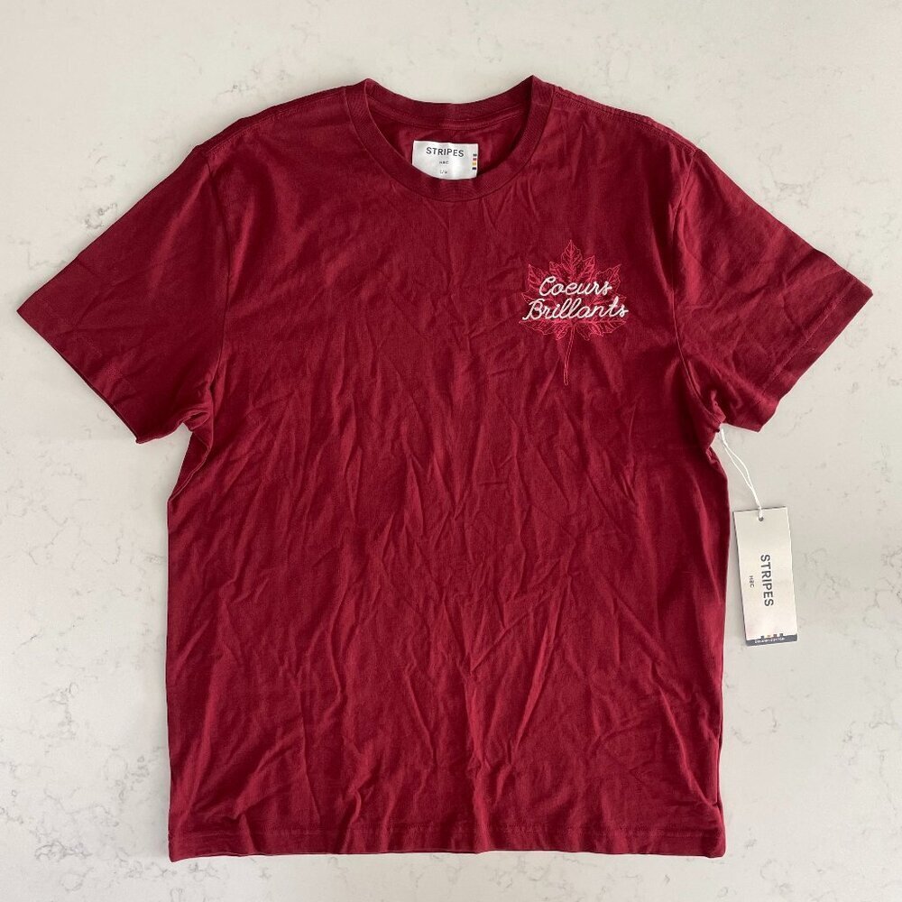 Hudson's Bay Co Stripes Unisex Graphic SS Crew Nk Organic Cotton TShirt Burg L